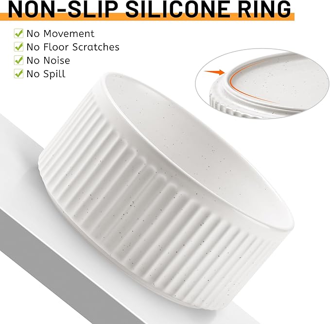 Non-Slip Ceramic Dog Bowls, 5" Dog Food and Water Bowl Set with Silicone Base, 16oz/2cups Weighted Flip-Proof Pet Feeding Bowl for Small Dogs and Cats (Small, White)