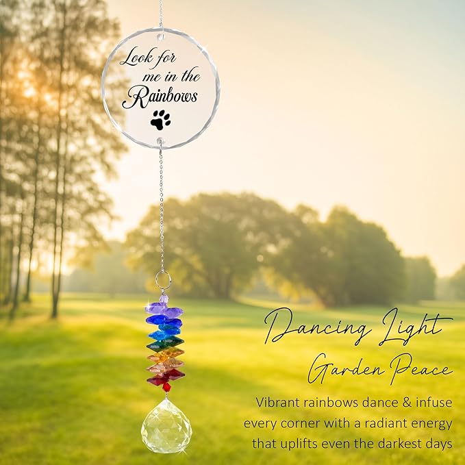 Pet Memorial Suncatcher Look for me in The Rainbows - Dog Memorial Gifts - Pet Loss - Thoughtful Dogs and Cats Remembrance - Pet Sympathy - Crystal Bereavement Gift