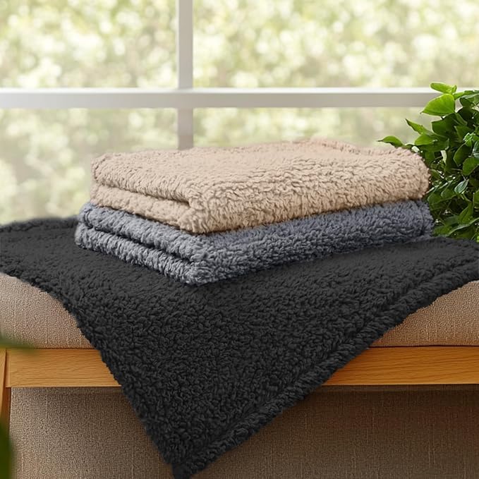 1 Pack 3 Calming Blankets Fluffy Premium Fleece Pet Blanket Soft Sherpa Throw for Dog Puppy Cat Beige/Black/Grey Medium (30" x20'')
