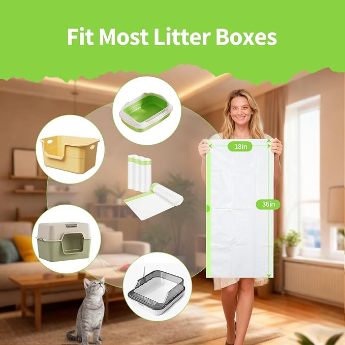 34 Count Jumbo Cat litter Box Liners, 36" x 19" Easy Clean Up Thick Large Kitty Litter Liner XL, Extra Large Heavy Duty Litter Pan Liner Bags with Drawstring for Pet Cat Litter Tray