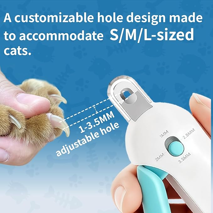 Cat Nail Clipper- Adjustable Trimming Round Hole (1–3.5 mm) Hidden Nail File Anti-Splash Claw Trimmer for Grooming for Kittens,Bunny,Guinea,Pig,Rabbit,Ferret,Bird,Small Pets (Blue)