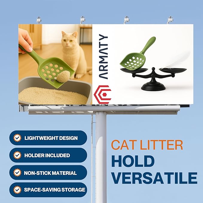 Small cat Litter Scooper with Holder: Perfect for Small Spaces. cat Litter Scooper with Holder: Easy to Store Anywhere. cat Scooper for Litter Box - Pellet Litter Scoop (Green)