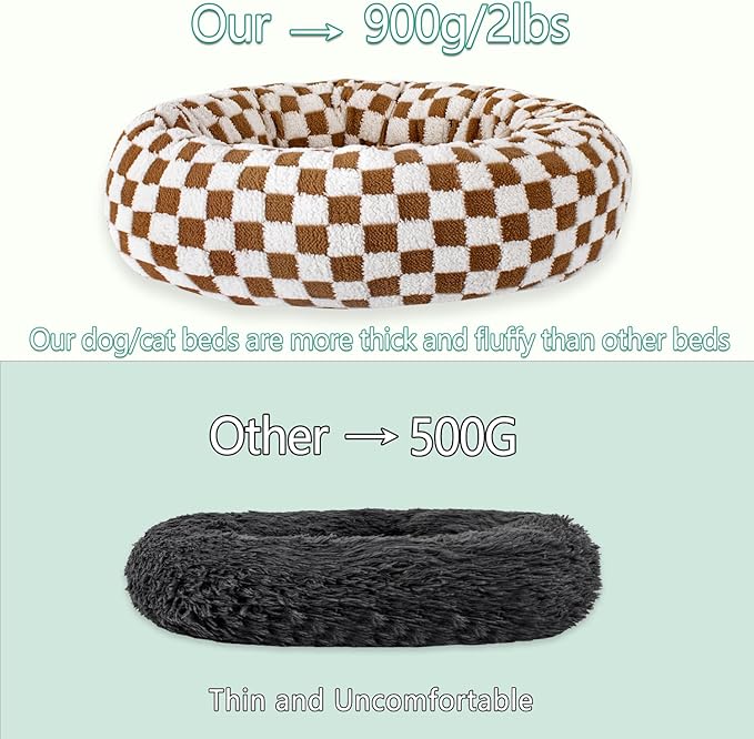 23 Inch Calming Dog Bed for Small Dogs Cats, Kitty Puppy Round Anti-Anxiety Warm Bed, Soft Cozy Anti-Slip Donut Washable Pet Bed, Fits up to 30 lbs Pets