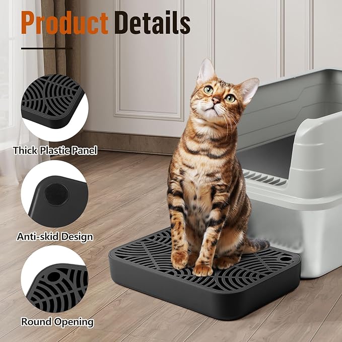 Cat Litter Box Ramp, Litter Box Step Mat with Filter Function for Self-Cleaning Cat Litter Box, Easy to Clean, Cats Pedal Step Stool Ideal for Kitten & Elderly Cats (Black)