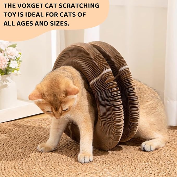 2 Pack Cat Scratcher Toys with Balls Bells, Magic Organ Foldable Cat Scratching Board for Kitten, Interactive Toys for Indoor Outdoor Exercise Anxiety Relief, Auburn