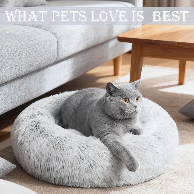 Washable Dog & Cat Bed for Ultra Large Small Medium Size Pet, Calming Donut Round Cute Warming Mat House Supply Indoor, 8 Sized Deal Necessity Essential Furniture for Boy Girl Puppy Kitten kitty