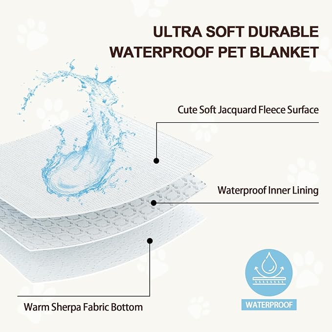 Waterproof Blanket for Dog Cat or Adult, Cute 3D Textured Paw Dog Blanket for Bed Couch Sofa, Soft Liquid Pee Proof Pet Furniture Protector, 50"x60", Grey