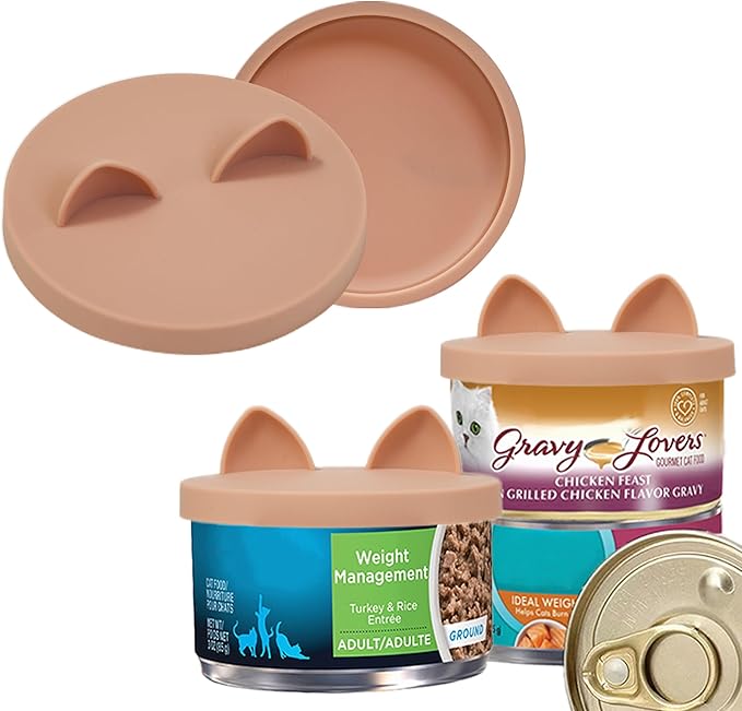 OHMO 2 Pack Cat Food Can Lids, Small Size (3 oz) Silicone Pet Food Can Lids Covers for 3 oz Cat Food Cans, Nude Pink