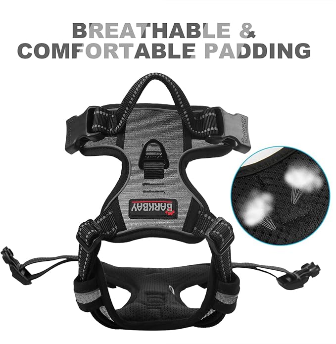 BARKBAY No Pull Dog Harness Front Clip Heavy Duty Reflective Easy Control Handle for Large Dog Walking(Dark Grey,S)
