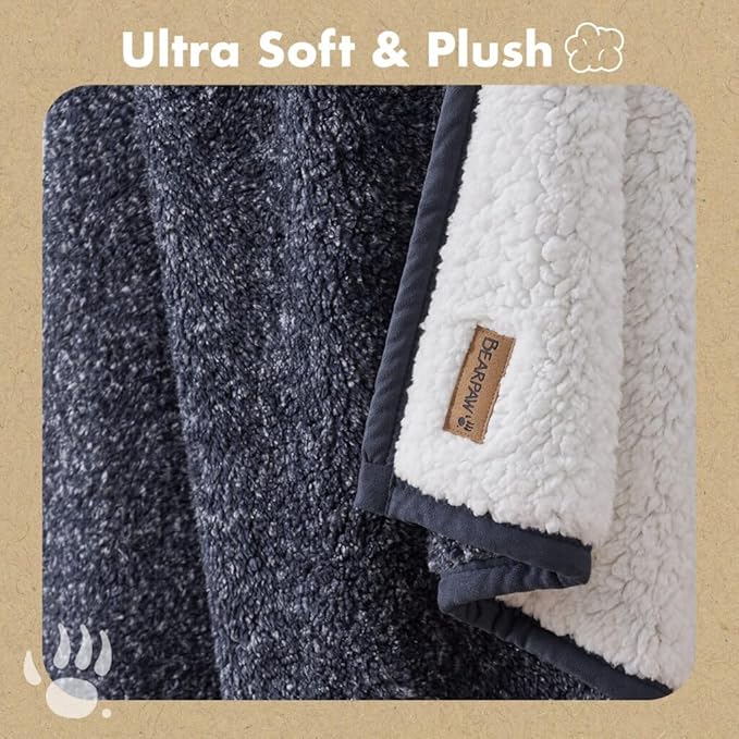 BEARPAW Sherpa Throw Blanket - Ultra Soft Plush Warm Reversible Fluffy Blanket for Bed Couch Sofa & Living Room Decor, House Decor, Room Decor Gifts for Women - 50"x70", Gray (Valley) (Blue)