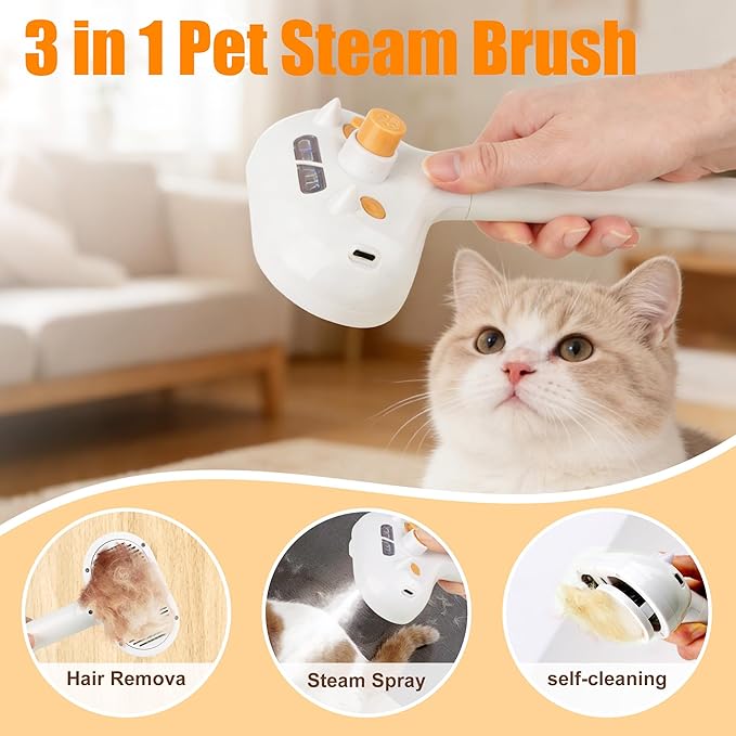 2026 New Upgrade 3-in-1 Pet Steam Brush - Dog Brush for Shedding & Cat Brushes for Indoor Cats - Skin-Friendly, Self-Cleaning Grooming Brush for Dogs & Cats - Hair Removal Tool