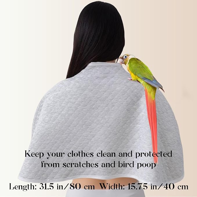 Parrot Anti-Scratch Shoulder Protector - Reusable Bird Diaper & Soft Cotton Bird Cape for Macaws, Cockatiels, Conures, Parakeets, Lovebirds and Finches (Gray, Large)