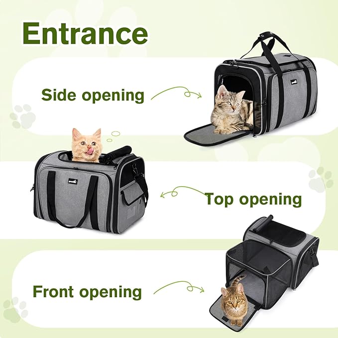 pecute Cat Carrier Expandable, Extra Large Pet Carrier Bag, Foldable Cat Carrier Bag with Breathable Mesh, Pet Carrier Transport Bag for Dogs and Cats, with Shoulder Strap and Pet Bowl