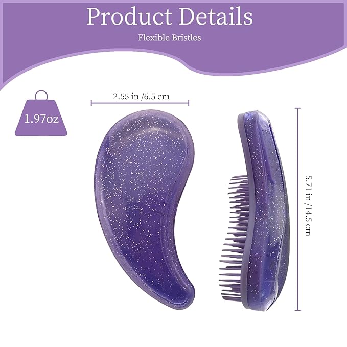 Comma-Shaped Small Dog Brush, Fit for Yorkie, Shih Tzu, Maltese Maltipoo Pomeranian - Gentle Soft Bristles for Effortless Pet Hair Removal, Puppy Essentials (Crystal Purple)