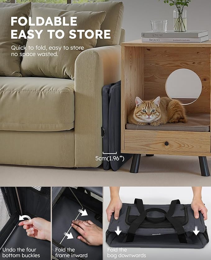 Pecute Cat Carrier Stable XL, Pet Carrier Breathable and Portable, Cat Carriers Bag with Scientific Hidden Partition, Dog Carrier Suitable for Travel and Outing, Gray