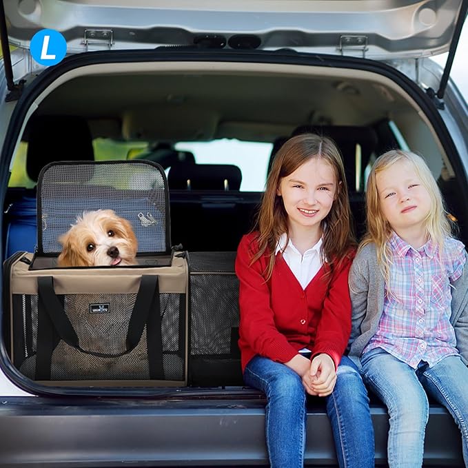 Expandable Pet Carrier for Dogs & Cats, Large Travel Bag with 5 Mesh Windows, 2 Entrances, Locking Zippers & Padded Straps,L