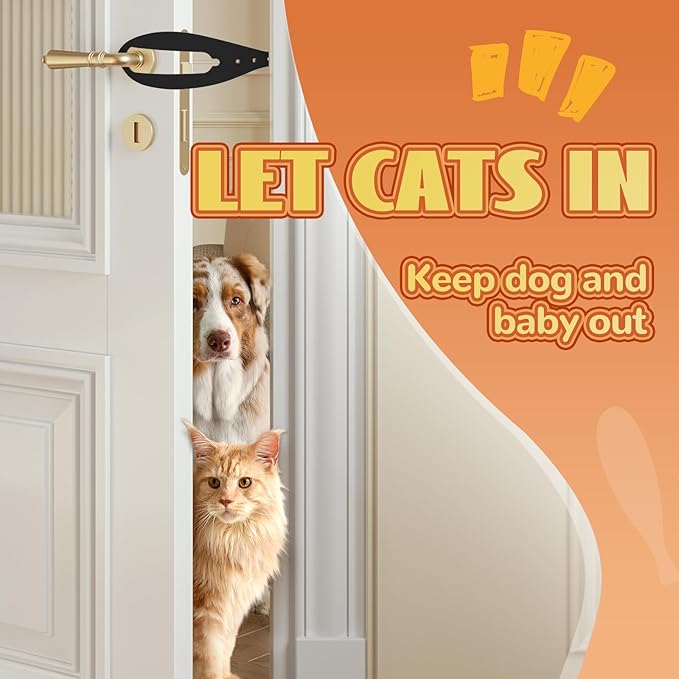 TGIOW Cat Door Latch, 4 Pcs Cat Door Stopper Pet Door Latch to Keep Dog Out of Litter Box and Food, Door Prop for Cat with 5 Adjustable Size Strap 2.5-6" Wide, No Measuring, Easy to Install, Black