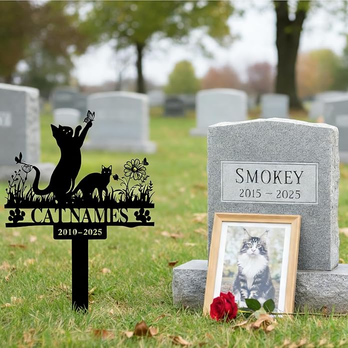 Personalized Memorial Marker for Departed Feline Friends, Handcrafted Cat Grave Stone