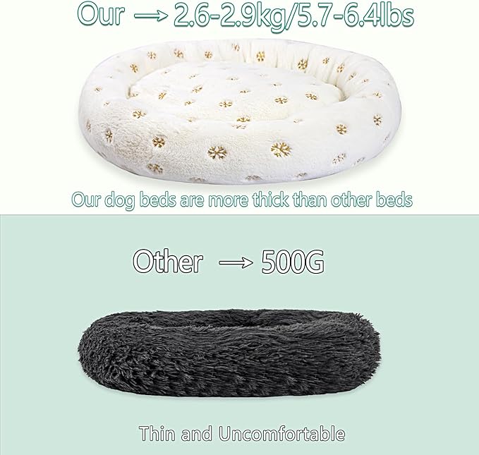 39 Inch Christmas Snowflakes Calming Dog Bed for Large Dogs, Round Anti-Anxiety Warm Bed, Soft Cozy Anti-Slip Donut Washable Pet Bed, Fits up to 100 lbs Pets