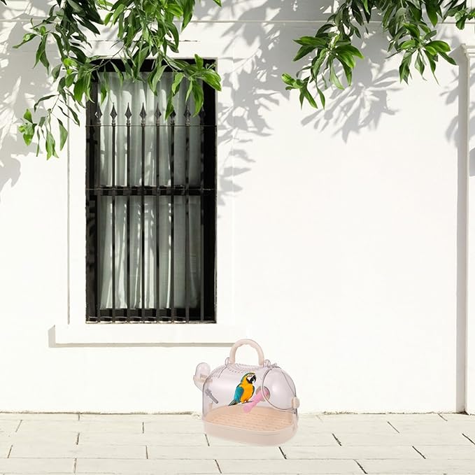 COLLBATH Portable Parrot Cage with Perch and Cover, Small Handheld Bird Carrier for Parakeets Cockatiels, Cream White Transport Cage for Pet Outings