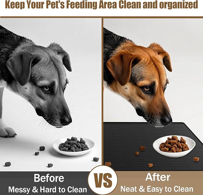 40"x30" Extra Large Silicone Pet Food Mat, XXL Pet Feeding Mat with Raised Edges, Waterproof Dog Bowl Mat for Food and Water, Cat and Dog Placemat for Floors, Dark Gray