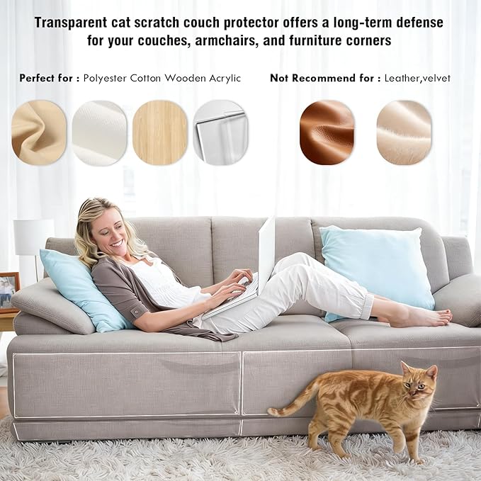 Cat Scratch Couch Protector, 24-Pack Clear Self-Adhesive Furniture Protectors, Anti-Scratch Sofa Guard for Cat Claws, Transparent Pet Deterrent Couch Cover for Chair & Furniture Corners