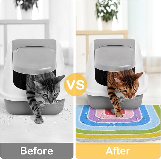 Unicorn Catcher Cat Litter Mat Quality Litter Box Mat Large Non-Slip Cat Litter Mat Litter Trapping Mat Soft Kitty Litter Mat Compatible Two Litter Boxes Cat Products Easy to Clean,Rainbow,L