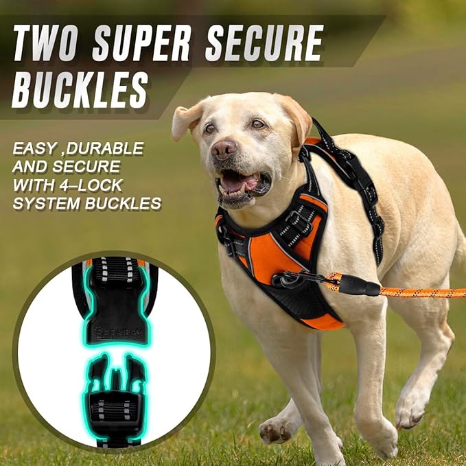 BARKBAY No Pull Dog Harness Front Clip Heavy Duty Reflective Easy Control Handle for Large Dog Walking(Orange,L)