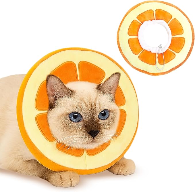 SunGrow Cat Cone Collar Soft, Stop Licking E Collar for Recovery, Post Surgery Stress Relieving with Adjustable Strap Enclosures, Orange