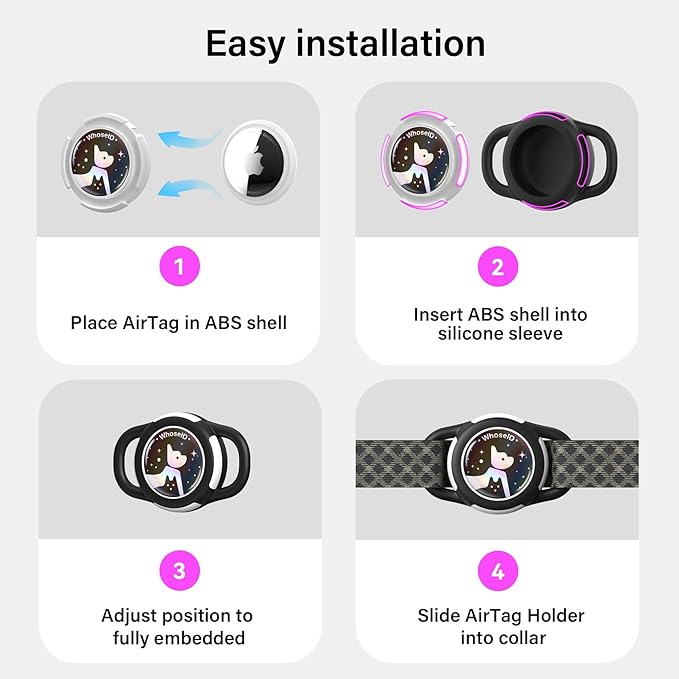 Waterproof Airtag Dog Collar Holder, Silicone & ABS Airtag Holder for Dog & Cat Collars, Ultra-Durable, Lightweight and Protective Airtag Case (Pink-1, Small)