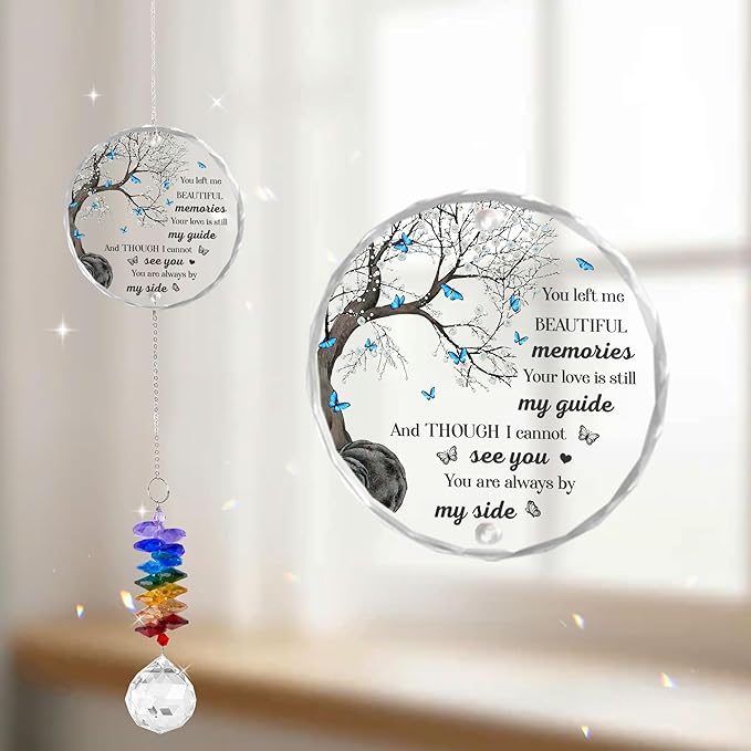 Memorial Suncatcher Ornament Sympathy Gift for Loss of Loved One - Crystal Rainbow Maker - Bereavement Keepsake - Hanging Crystal Decor - Loss of Family Friend Pet