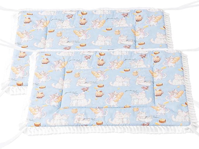2PCS Reversible Silent Cat Bed Self Warming Pet Pad Thin Style Mat Washable Cushion Pad, Pad for Window Perch Outdoor Cat Houses, for Cats, Small Dogs, Rabbits, Non Electric,(Blue Kitten,XS)