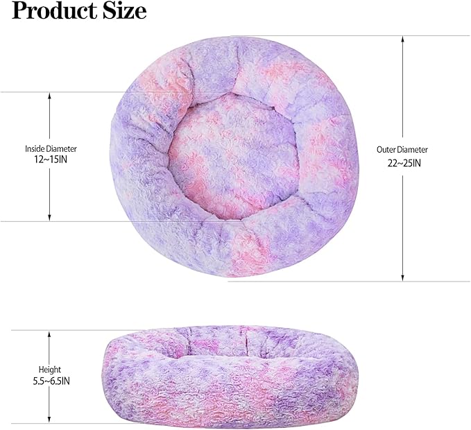 Calming Dog Bed for Small Dogs Cats, Kitty Puppy 23'' Round Anti-Anxiety Warm Fluffy Plush Faux Fur Bed, Soft Anti-Slip Donut Washable Small Pet Bed, Cozy Cat Puppy Bed, Fits up to 30 lbs Pets