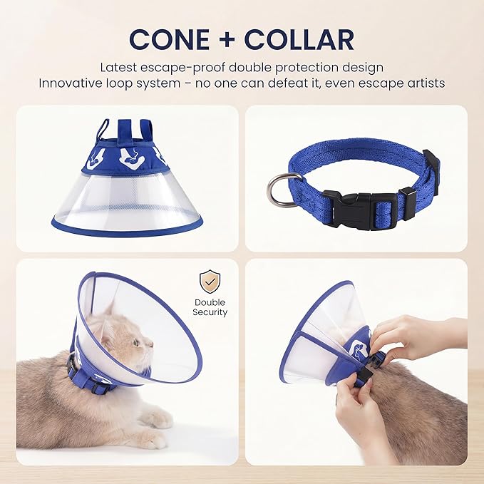 Cat Cone Recovery Collar, Adjustable Elizabethan Collar for Cats to Stop Licking After Surgery, Soft Comfortable Pet Cone for Neck Girth 7.5''-9.0''