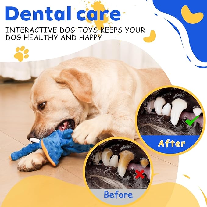 Adorable Elephant Design Dog Squeaky Toys, No Stuffing for Safety, Sounds in Multiple Places for Fun, Soft and Durable Double-Layer Fabric, Tough Dog Toys for Small and Medium Dogs (Blue)