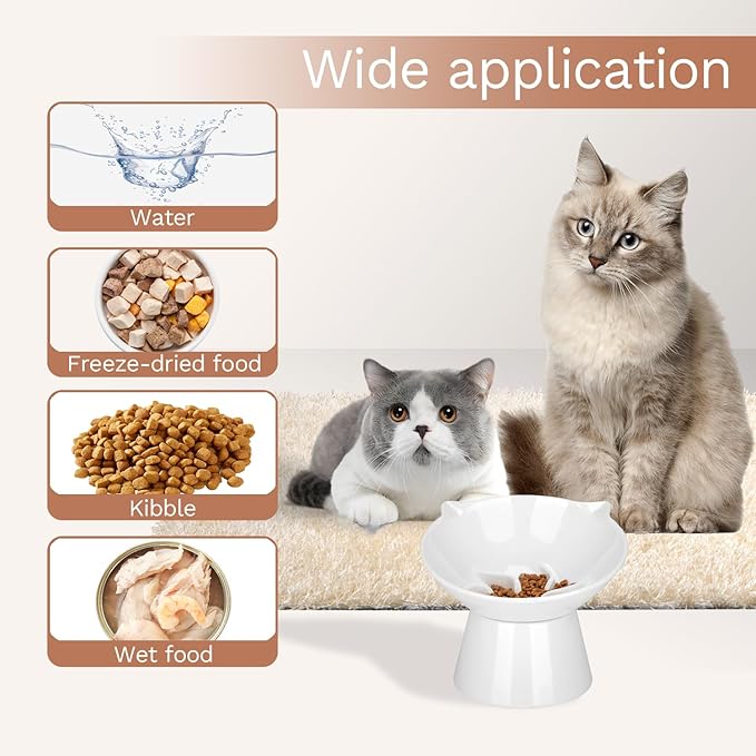 7 Inch Extra Wide Detachable Slow Feeder, Cat Bowl- Elevated Cats Feeder Tilted, Large Raised Cat Food Bowl Whisker Friendly, for Indoor Cats and Small Dogs Anti-Vomiting White