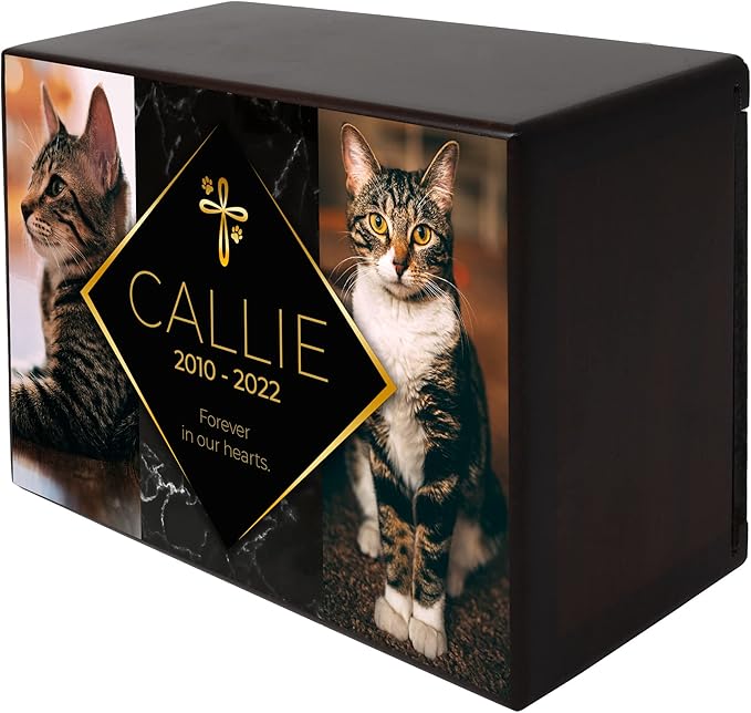 Custom Pet Keepsake Urns for Cats, Wooden Box for Pet Ashes with Photo for Your Beloved Pets, Pet Cremation Urns as Sympathy Gifts for Pet Lovers - Small, 6" x 4" x 2.75" Pet Urn (Callie)