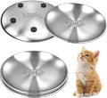 Stainless Steel Cat Dishes with Fishbone Pattern, Metal Cat Food Dishes, 6.7" Wide Whisker Friendly Cats Plates, Cute Plates with Non-Slip Pad for Indoor Cats 4 PCS
