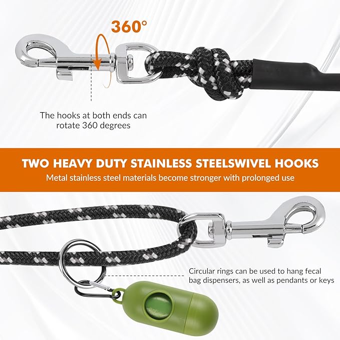 30FT Reflective Cat Leash,Escape Proof Long Training Lead for Cats Kittens & Small Pets,Durable Outdoor Walking Leash with Waste Bag Dispenser(Black)