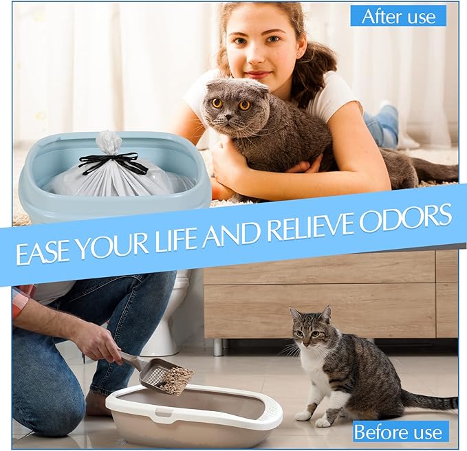 Jutom 84 Count Sifting Litter Box Liners, Drawstring Jumbo Sifting Cat Litter Bags with Holes, 31 x 18 Inch 22 lb Capacity Portable Thick Scratch Resistant Drawstring Bags for Pet Cats