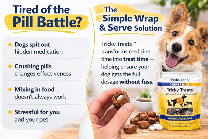 No Pala Tech Soft Dog & Cat Treats with Grilled Duck Flavor - 30 Chewy Dog Training Treats - Easy to Swallow - Veterinary Use in Pets Only (5.29 oz/150 Grams) Pouch