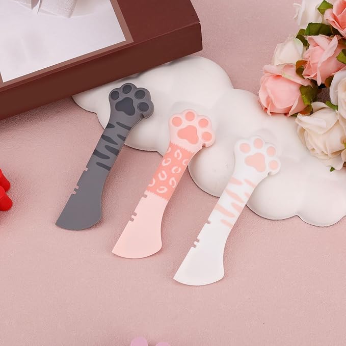 Tinoaly 3 Pcs Dog Cat Food Spoon, Adorable Paw Spoon for Wet Food Silicone Can Opener Multifunctional Pet Spatula Scoop Mixing Spoons for Cat Dog Supplies (White, Pink & Dark Grey)