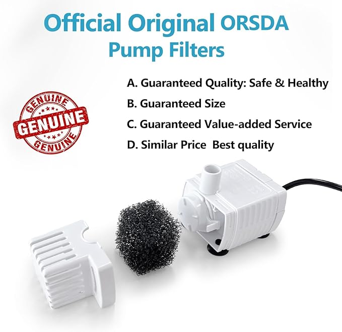 ORSDA Pet Water Fountain Replacement Pump Filters - Compatible with All ORSDA/ZeePet Stainless Steel Dog and Cat Water Fountains (6Pcs Black Pump Filters)