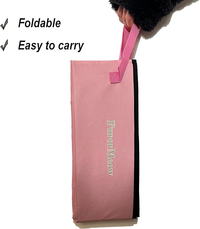 Portable Cat Litter Box, Firm Waterproof Foldable for Travelling for Cats, Including Crinkle Ball, Poop Bags, Foldable Bowl and Scoop, 15.8x15.8x5.9 inches (Pink)
