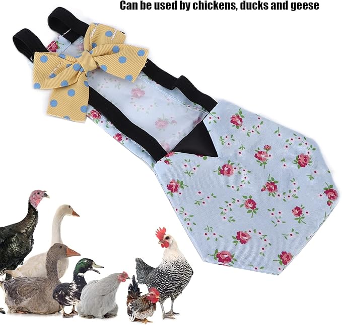 Pet Chicken Duck Diapers, Washable Reusable and Adjustable Nappy Poultry Cloth for Goose Duck Hen Chicken Health Supplies[M Blue Flower]