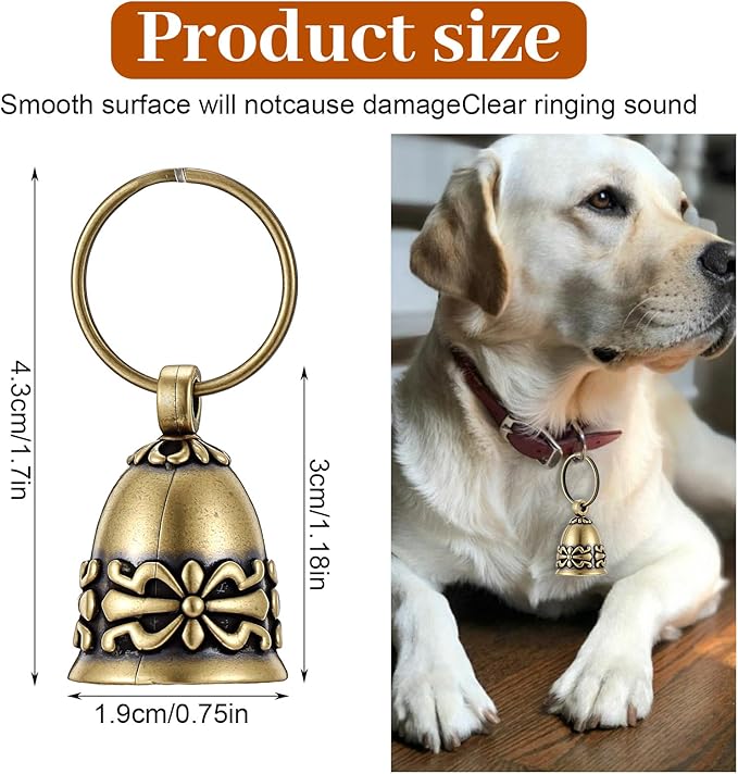 2Pcs Copper Collar Bells for Small Pets, 0.75 Inch Vintage Brass Jingle Bells, Ideal for DIY with Anti-Lost ID Pendant Tags, Retro Pet Craft Bell Charms for Cats & Puppies