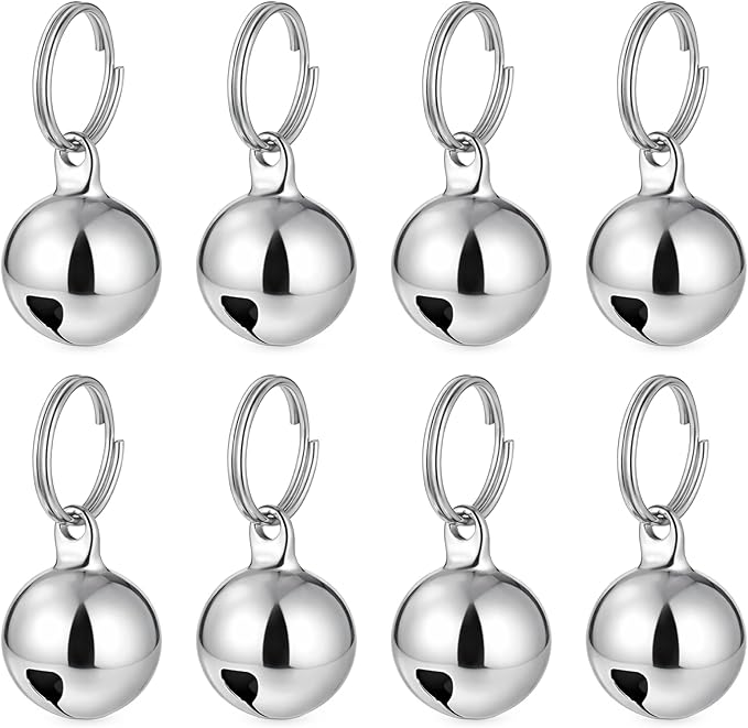 8 Pack Pet Bells for Dog Cat Bells Collar Charm for Puppy Pet Pendant Accessories Anti-Lost Training Bell for Collars Dogs Training Bell Collar for Dogs and Cats DIY Crafts Decorations Silver