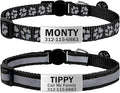TagME 2 Pack Cat Collar with Name Tag, Personalized Reflective Cat Collar Breakaway with Bell for Boy & Girl Kitten, Black