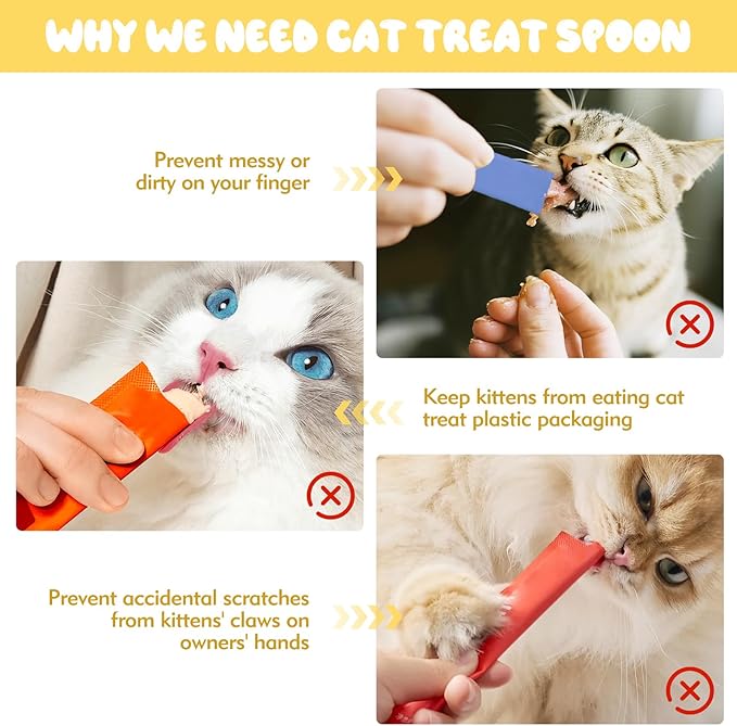 3PCS Cat Treat Spoon, Lickable Cat Treat Spoon Squeeze, Multi-Function Cats Treats Feeder for Pet Liquid Snack and Wet Food(Beige&Green&Orange)