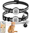 2-Pack Reflective Cat Collar with Bell - Breakaway Safety Collar Elastic Design, QR Code Name Tag & Night Safety Feature for Indoor/Outdoor,Kitten Cat ID Tag Personalized(Black)